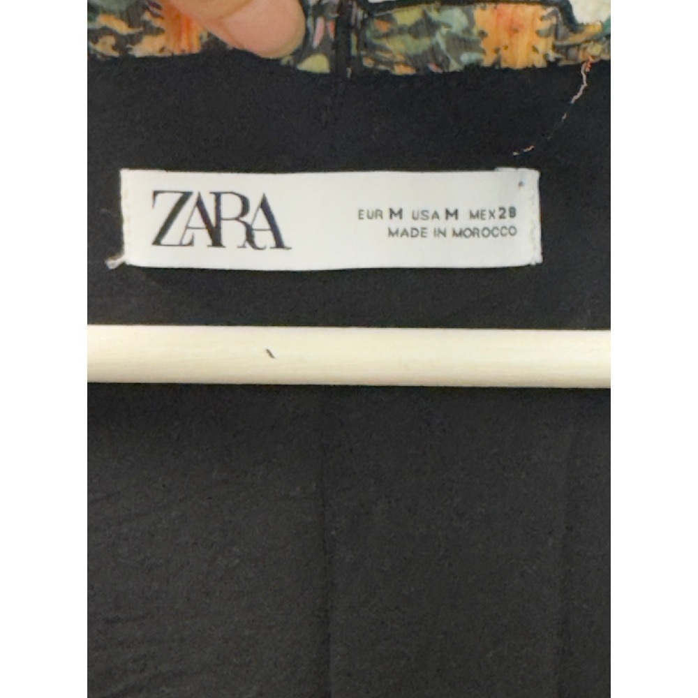 Zara Floral Mini Dress Womens M Black Multicolor V-Neck Chiffon Cottagecore Boho - Picture 9 of 9
